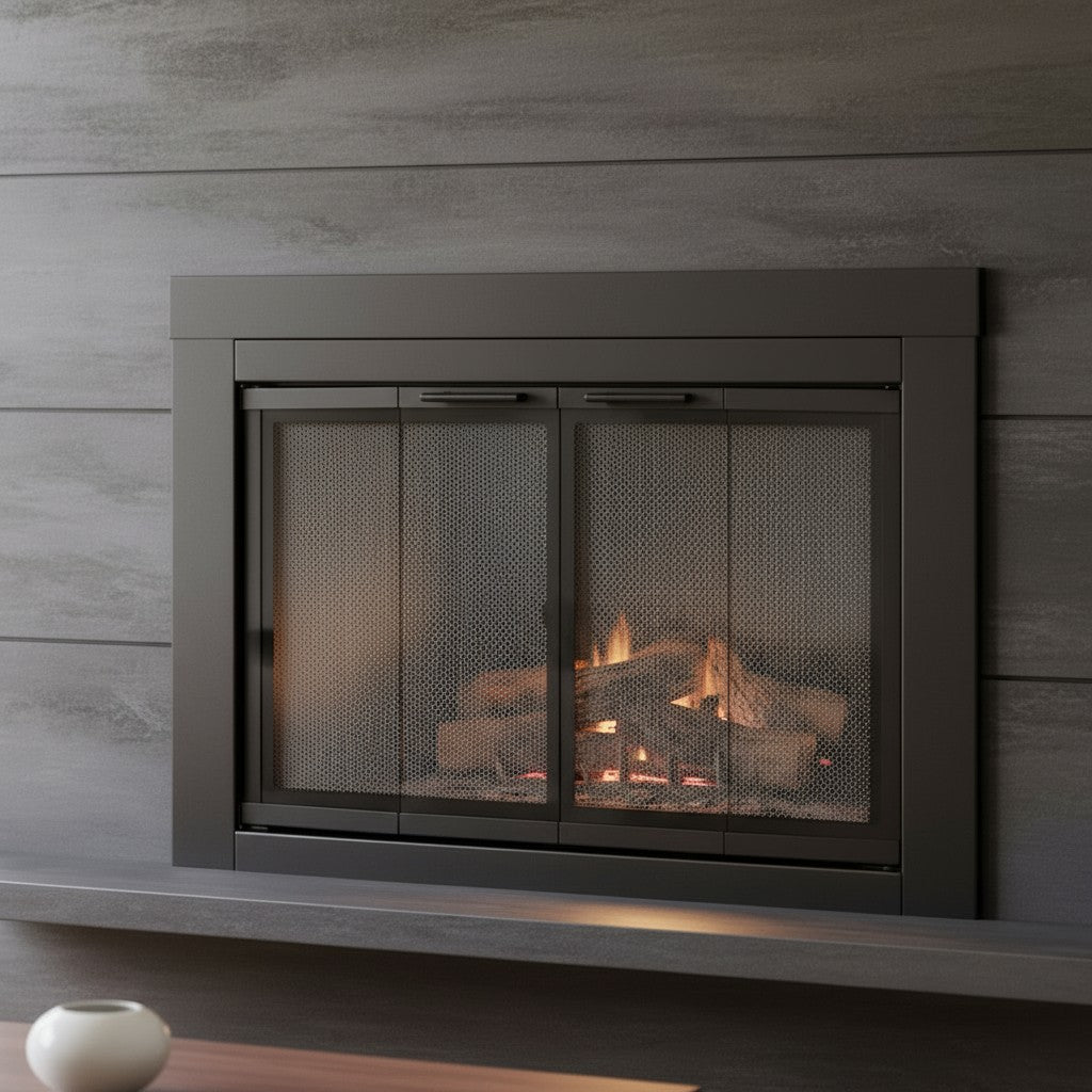 Armitage Flat Dark Grey Masonry Fireplace Door, Modern & Durable