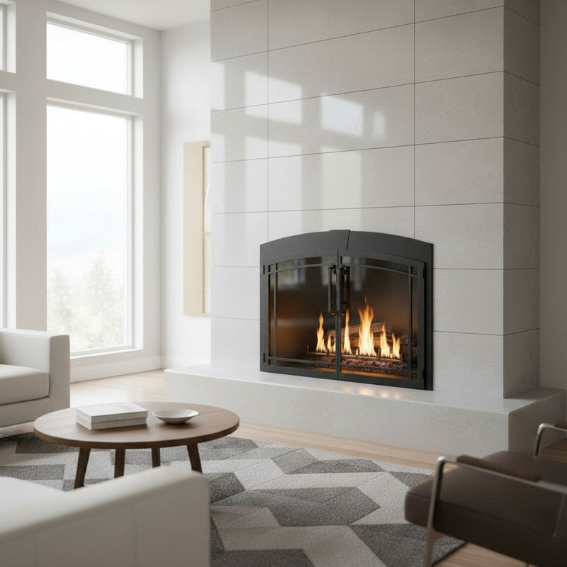 Buckingham Arch - Masonry Fireplace Glass Door | Custom