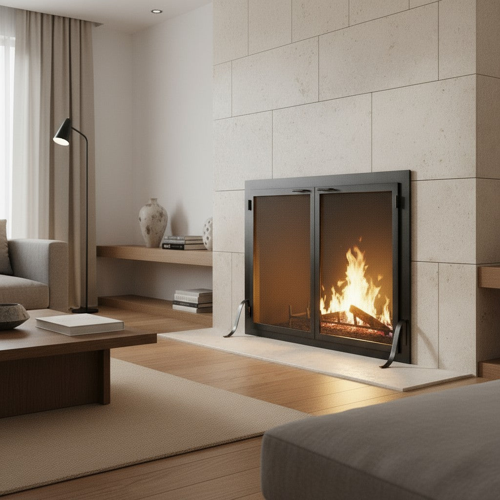 Fireplace Screen With Operable Doors - Custom Size & 21 Finishes - Carolina