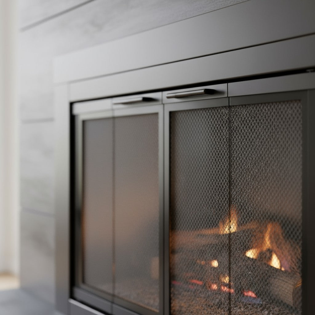 Armitage Flat Dark Grey Masonry Fireplace Door, Modern & Durable