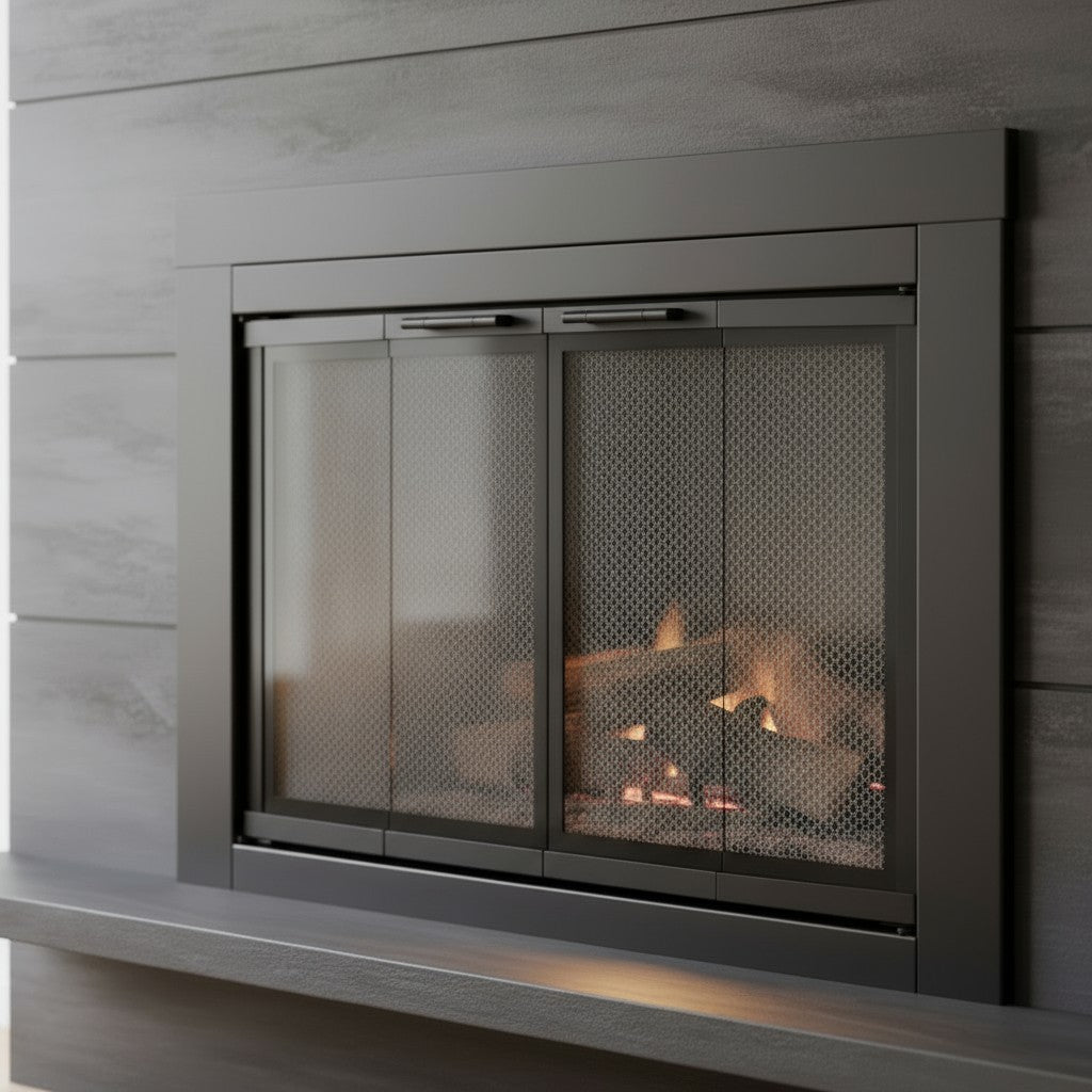 Armitage Flat Dark Grey Masonry Fireplace Door, Modern & Durable