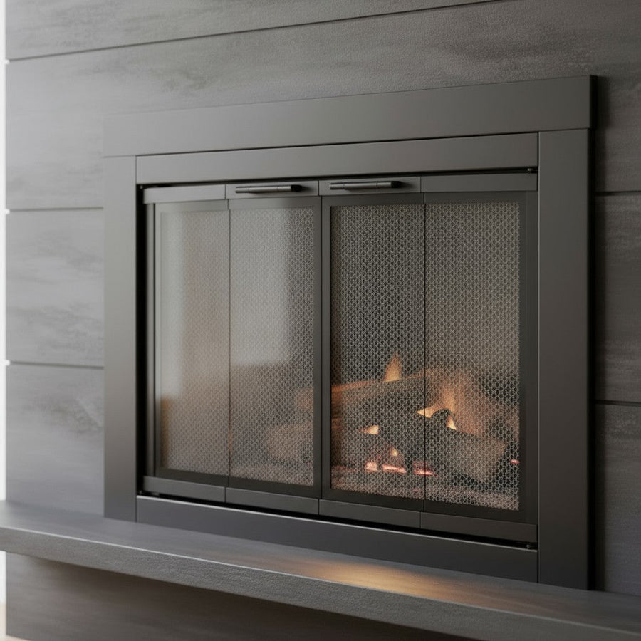 Armitage Flat Dark Grey Masonry Fireplace Door