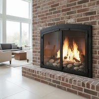 Black Rock Arch - Masonry Fireplace Glass Doors | Custom