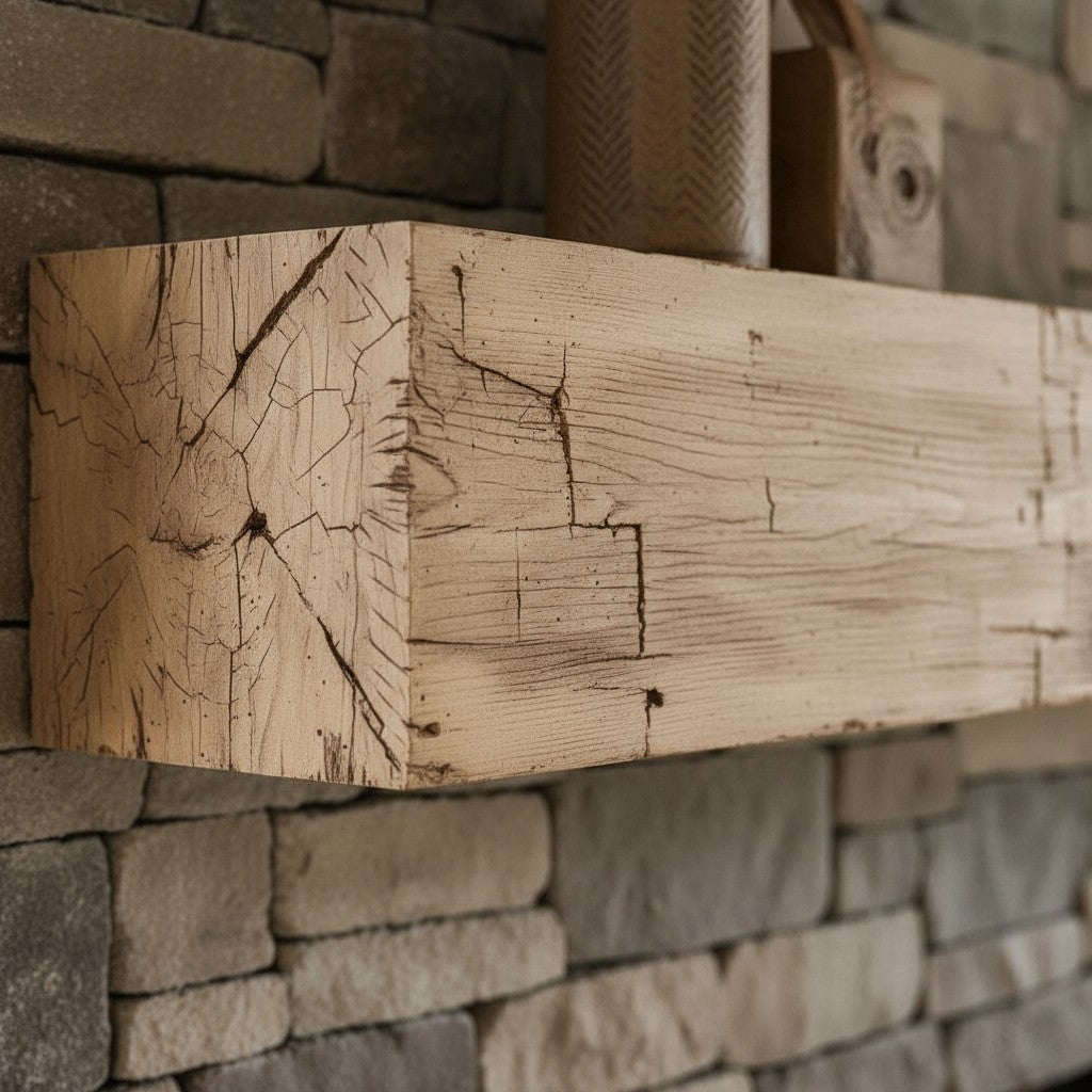 Farmhouse Rustic Concrete Mantel Shelf – Non-Combustible Fireplace Mantel in Pale Honey Finish by Lexington Hearth