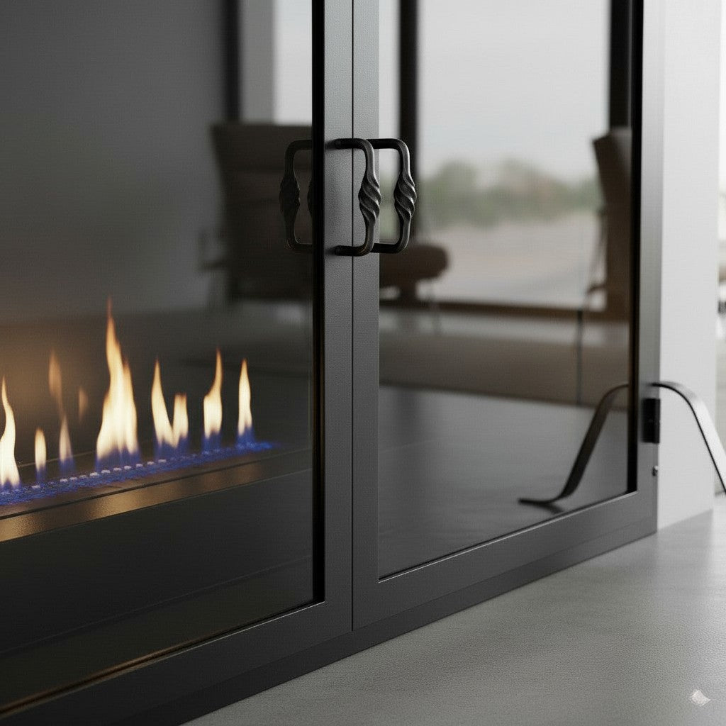 Legend Freestanding Glass Fireplace Screen with Operable Doors – Custom Size & 21 Finishes