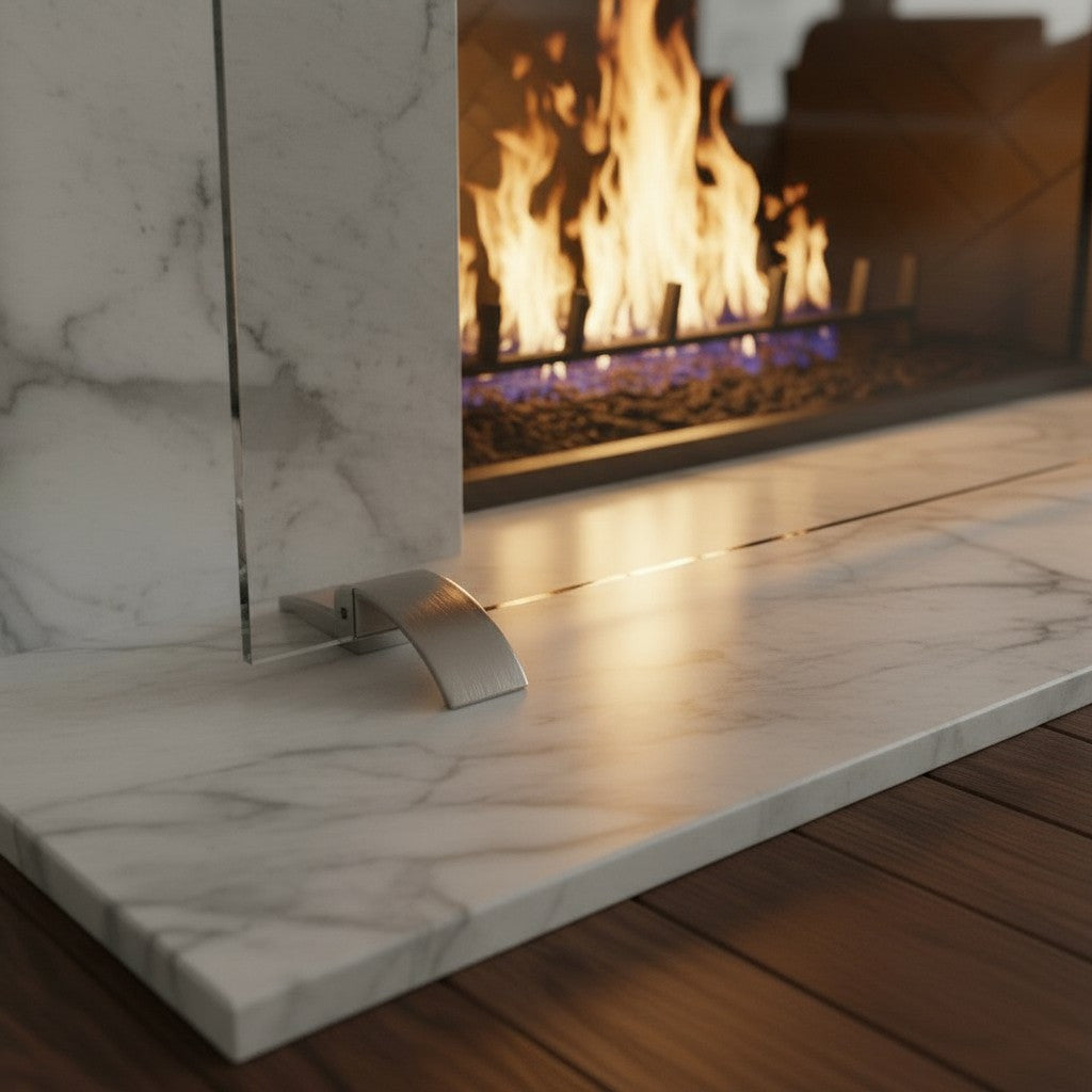 Frameless Clear Glass Fireplace Screen with Feet, Options