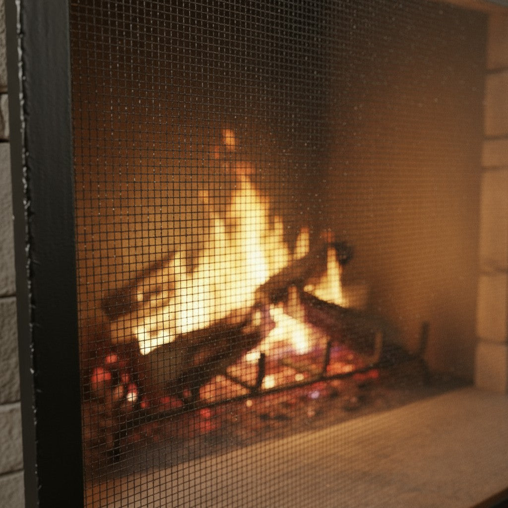 Custom Made Single Panel Fireplace Screen - Hammered Edge