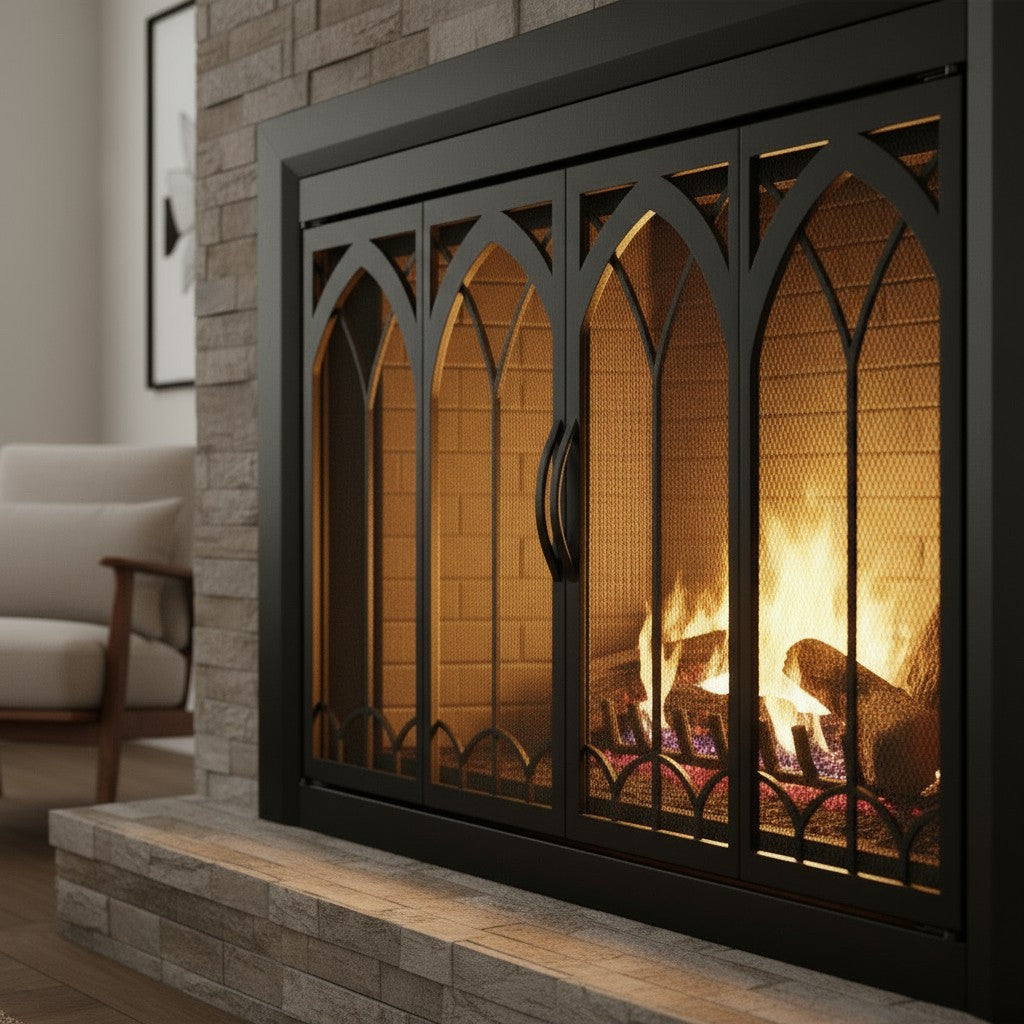 Colt Flat Black Masonry Glass Fireplace Door | Standard Sizes