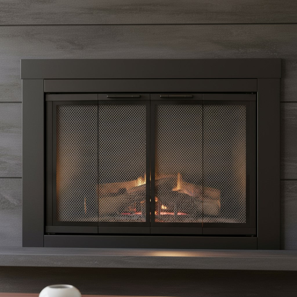 Armitage Flat Dark Grey Masonry Fireplace Door, Modern & Durable