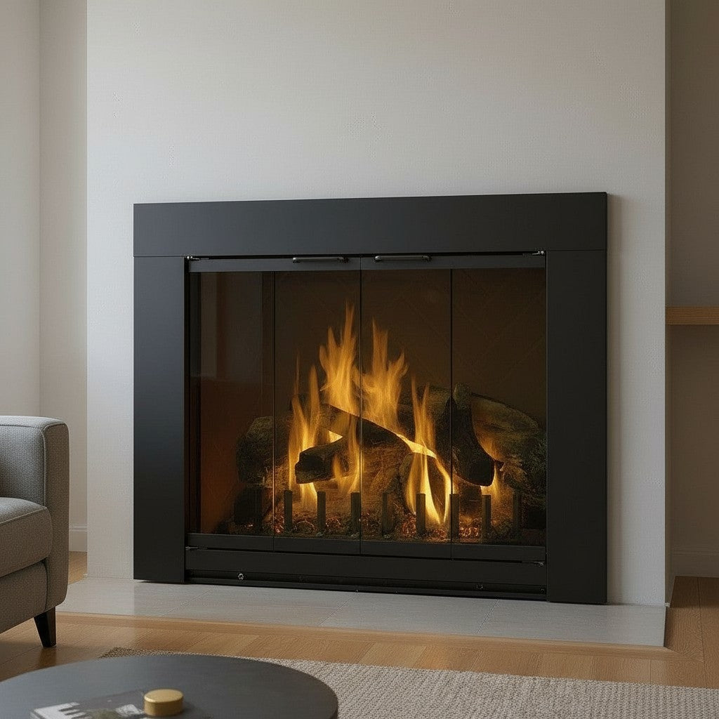 Grande Flat Black Masonry Fireplace Door | Standard Sizes