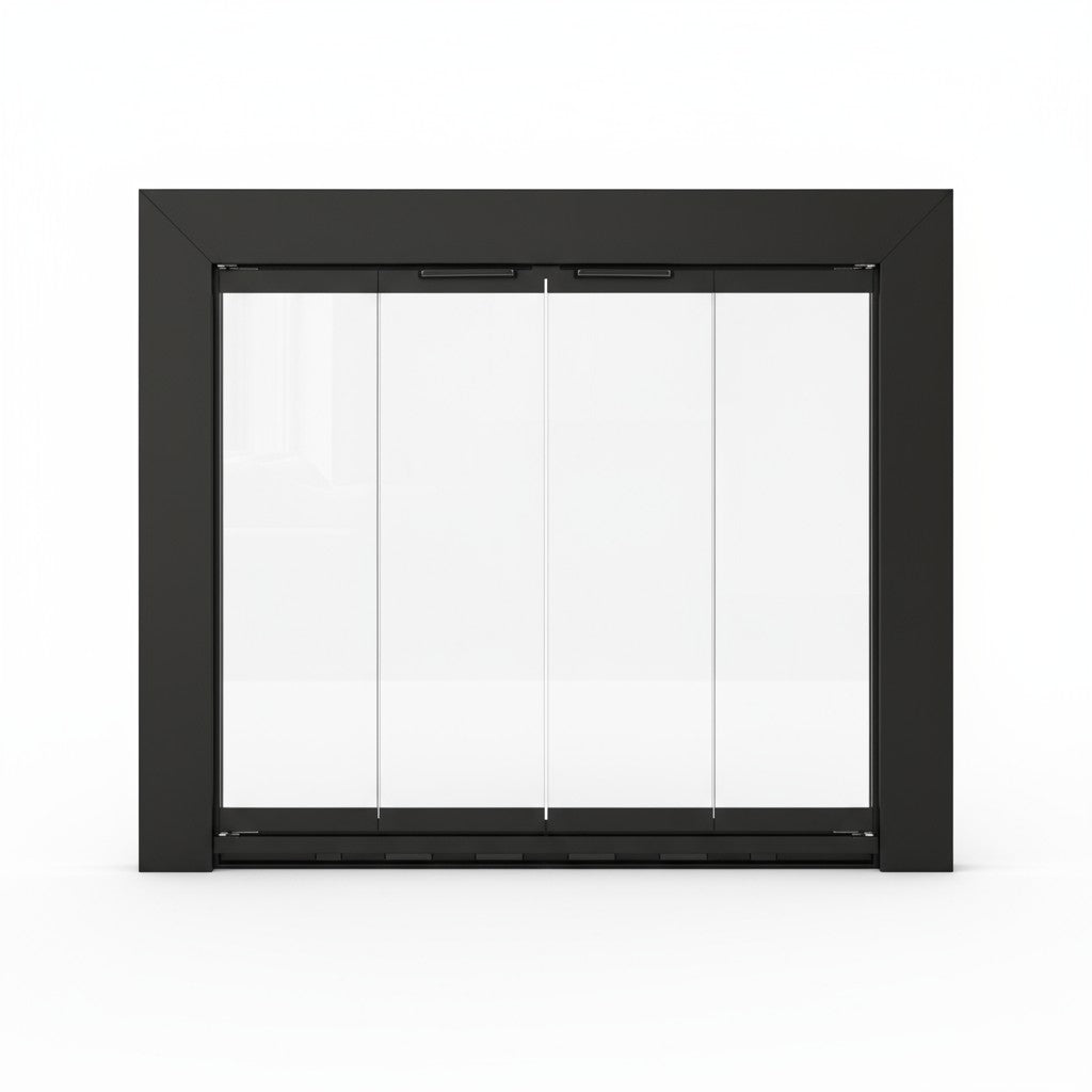 Reflection Flat Black Masonry Fireplace Door