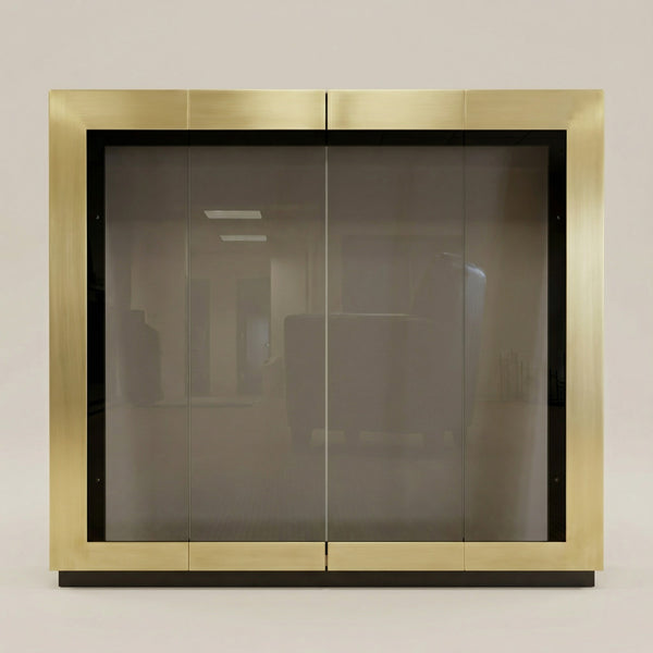 Met Fireplace Doors - Open Size 35 3/16" W x 33 3/16" H / Old World Bronze Finish / Standard Overlap 1" / 3 Sided Overlap / Cabinet Doors / Twin Gate Mesh / Clear Glass