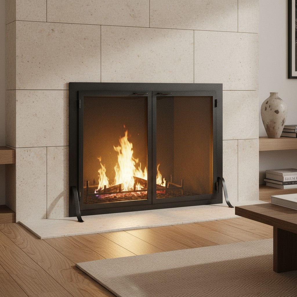 Fireplace Screen With Operable Doors - Custom Size & 21 Finishes - Carolina