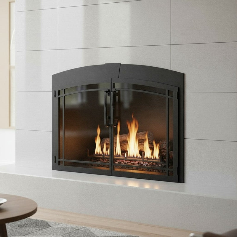 Buckingham Arch - Masonry Fireplace Glass Door | Custom