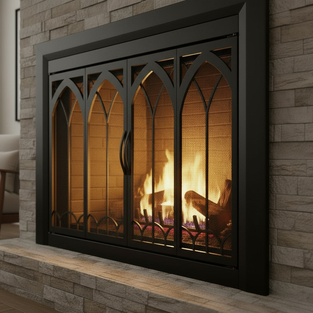 Colt Flat Black Masonry Glass Fireplace Door | Standard Sizes