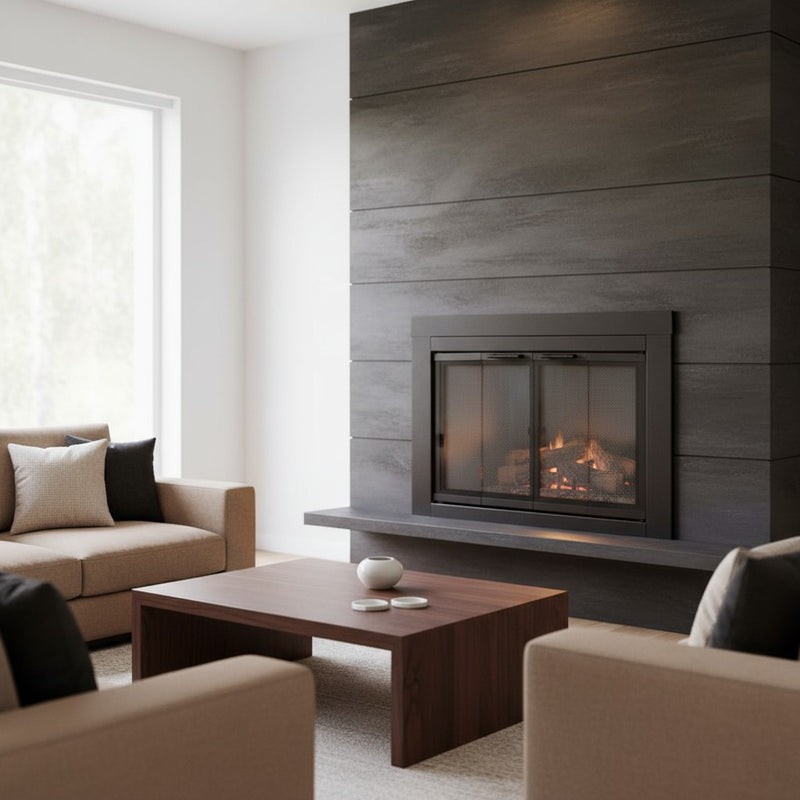 Armitage Flat Dark Grey Masonry Fireplace Door | Standard