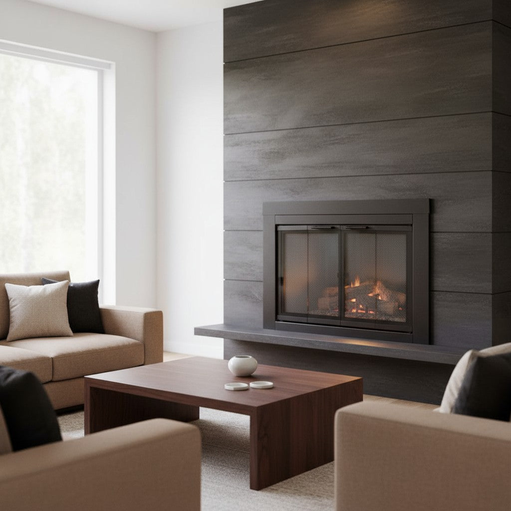 Armitage Flat Dark Grey Masonry Fireplace Door, Modern & Durable