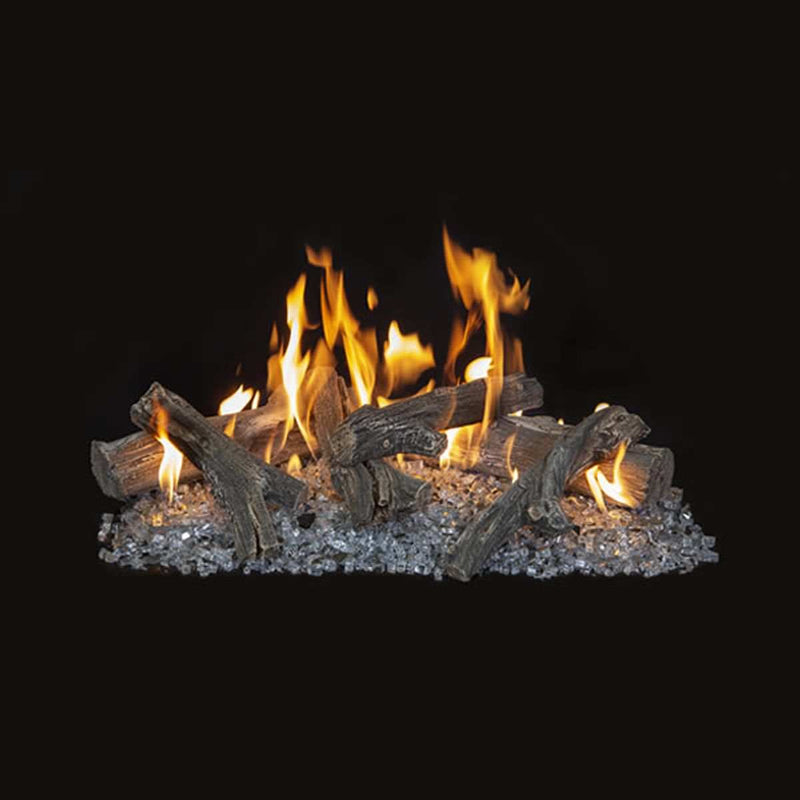 Grand Canyon Linear Western Driftwood vented gas log set with hand-painted, cast driftwood logs and ANSI certified burners
