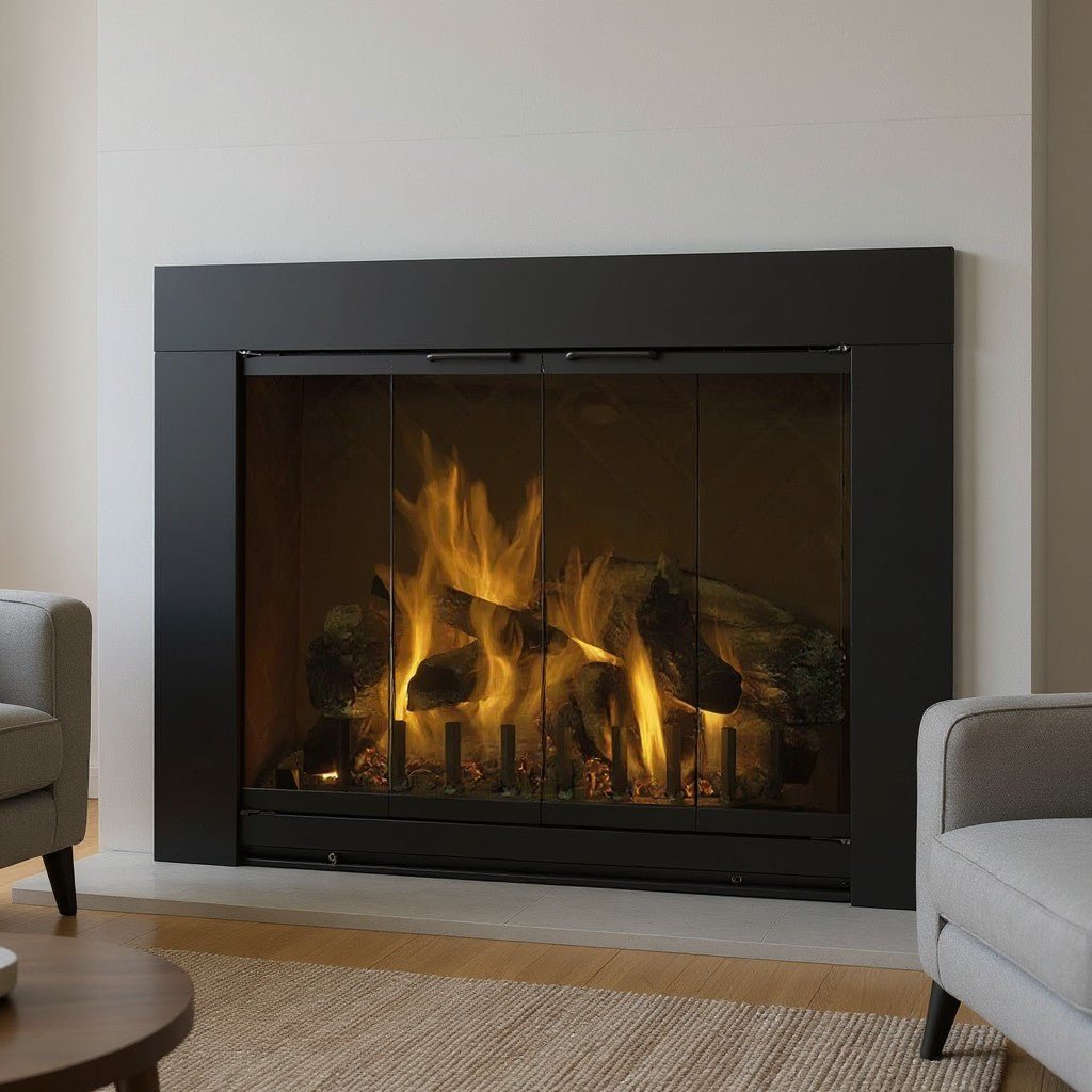 Grande Flat Black Masonry Fireplace Door | Standard Sizes