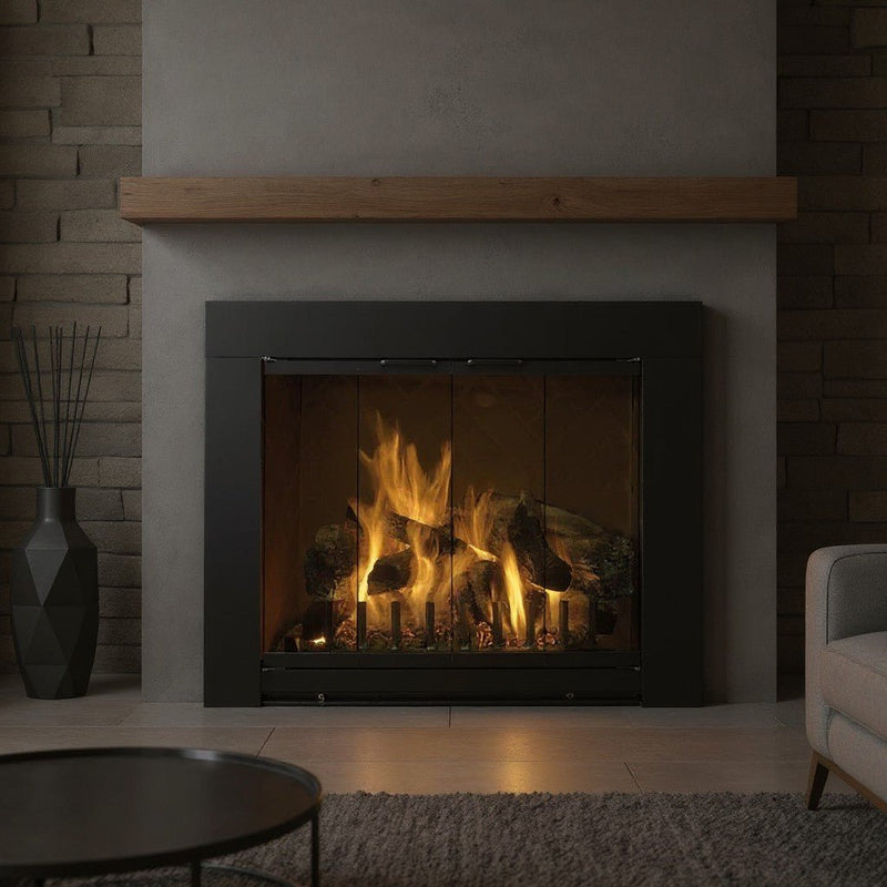 Grande Flat Black Masonry Fireplace Door | Standard Sizes - ExceptionalFire