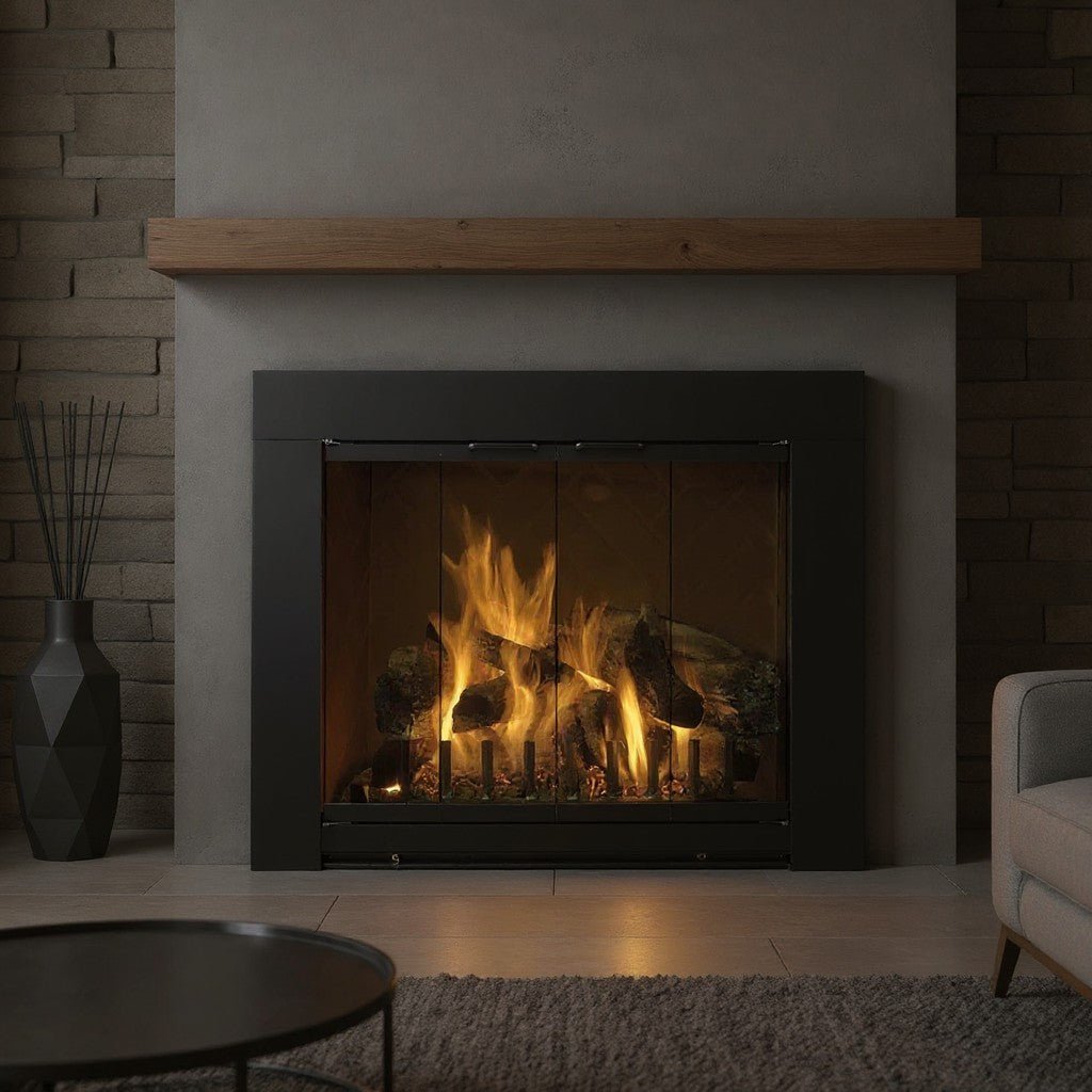 Grande Flat Black Masonry Fireplace Door | Standard Sizes
