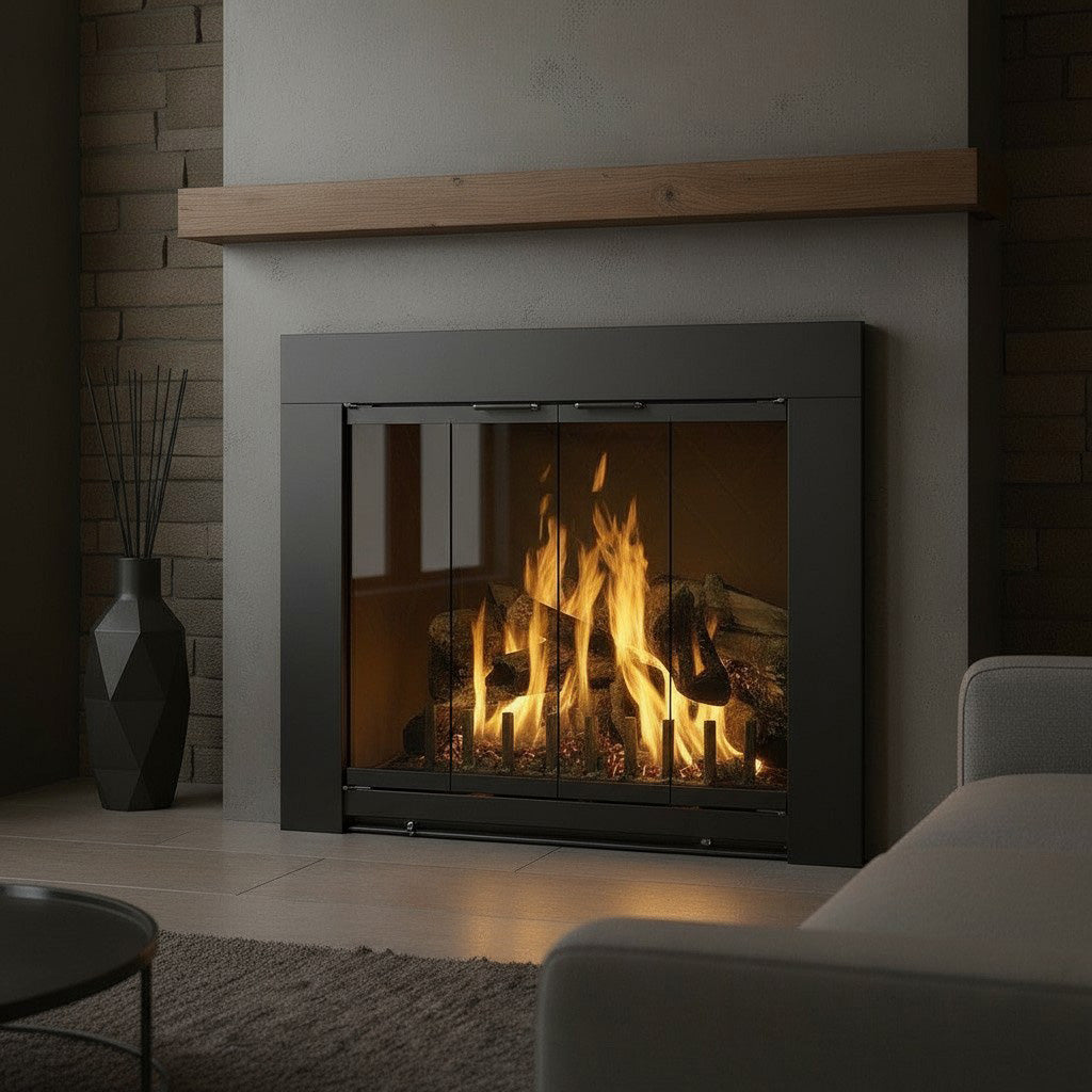 Grande Flat Black Masonry Fireplace Door | Standard Sizes
