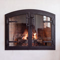 Hammered Edge Arch Custom Steel Fireplace Glass Doors | Masonry