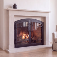 Hammered Edge fireplace glass doors — installed left — Matte Black