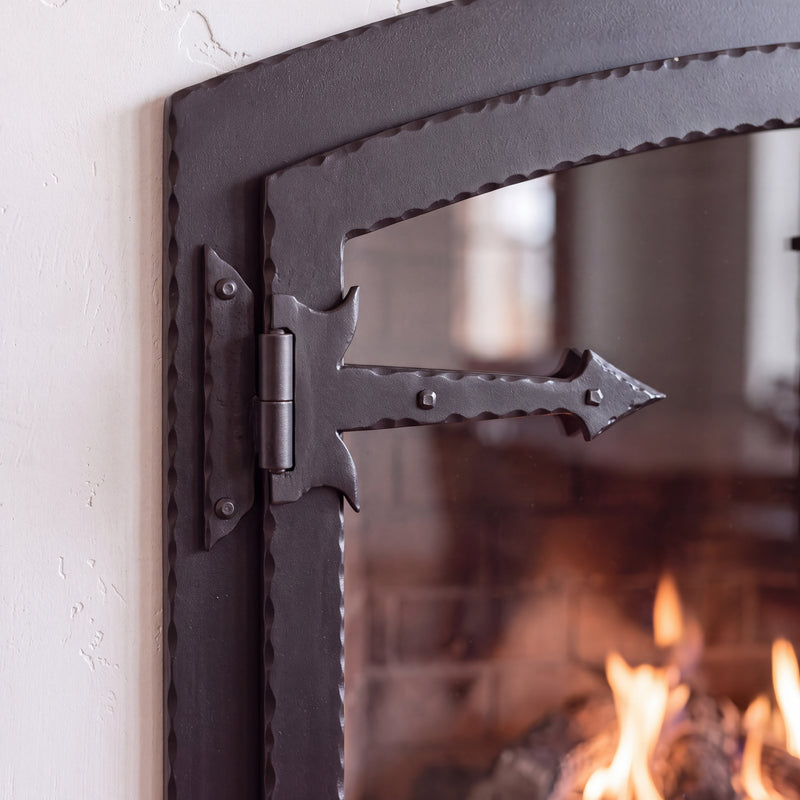 Hammered Edge fireplace glass doors — hinge — Matte Black