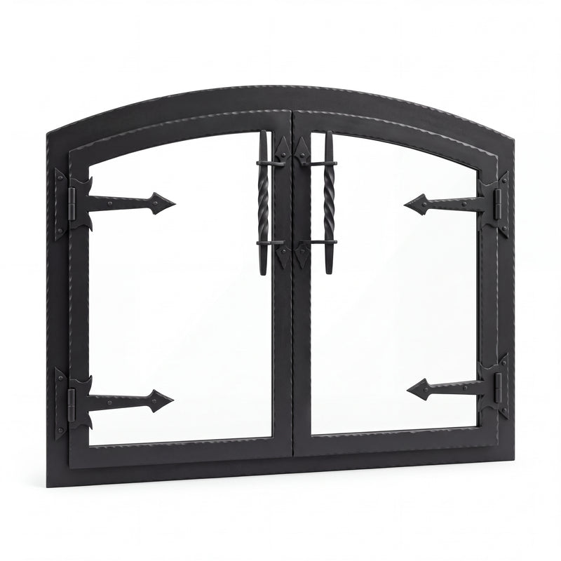 Hammered Edge fireplace glass doors — white left — Matte Black