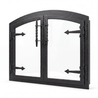 Hammered Edge fireplace glass doors — white right — Matte Black