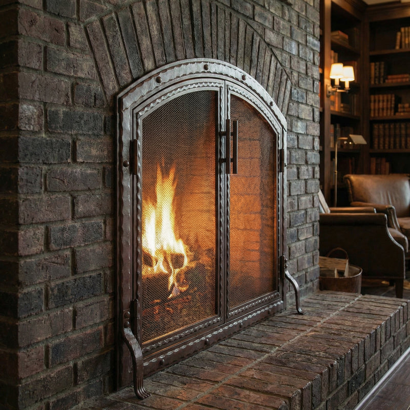 Free Standing Fireplace Screen Custom Made Blacksmith Arch Working Doors