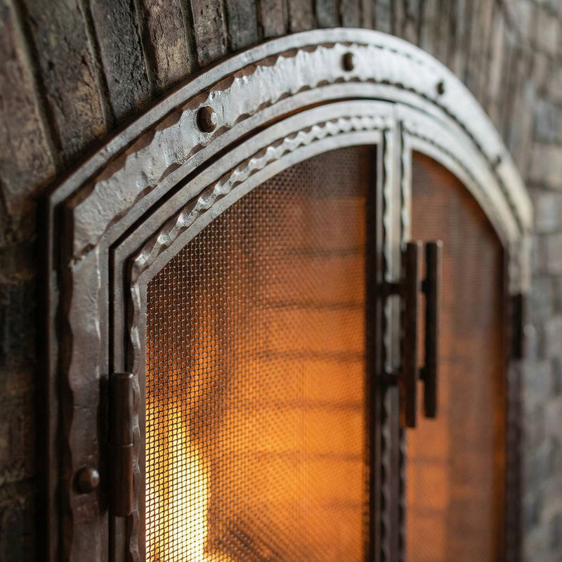 Free Standing Fireplace Screen Custom Made Blacksmith Arch Working Doors