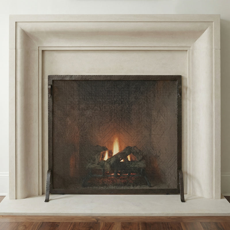 Custom Made Single Panel Fireplace Screen - Hammered Edge