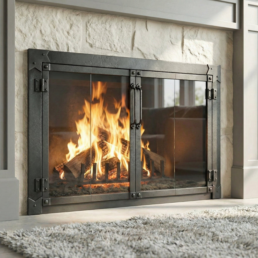 Milwaukee Forged Iron / Opening 61 1/4"W x 36 3/4" / Twin Doors / Bronze Glass / Inside Fit