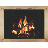 Heritage masonry steel fireplace with traditional glass doors and rectangle frame style