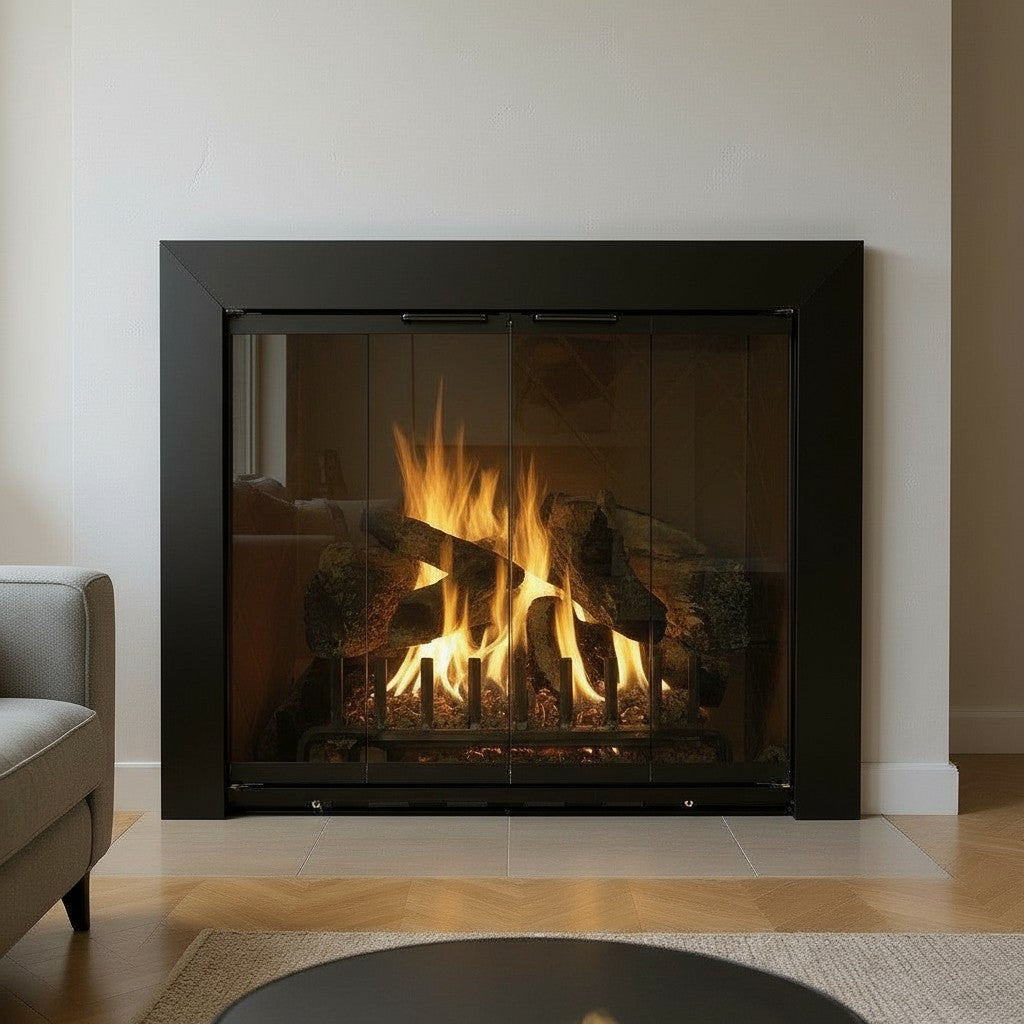 Reflection - Custom Masonry Fireplace Glass Doors