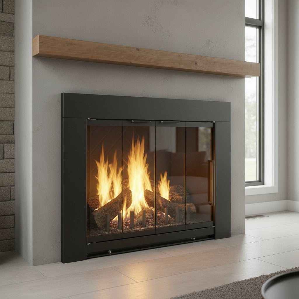 Grande Flat Black Masonry Fireplace Door | Standard Sizes