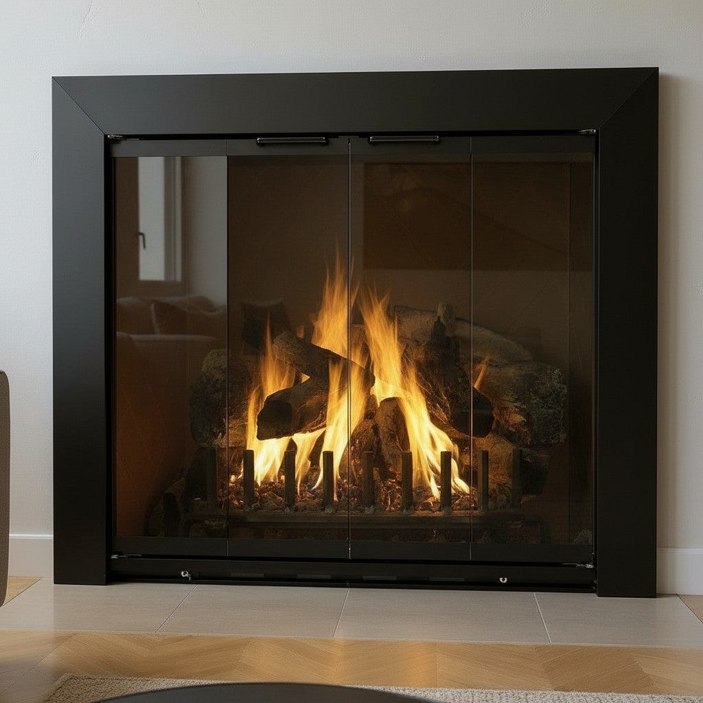 Reflection Flat Black Masonry Fireplace Door