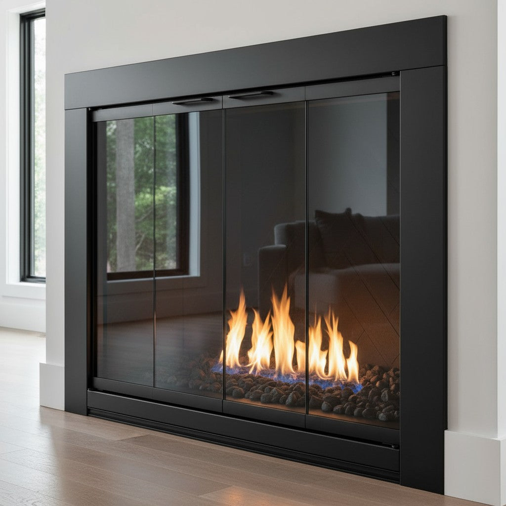 Medio Flat Black Masonry Fireplace Door | Standard Sizes