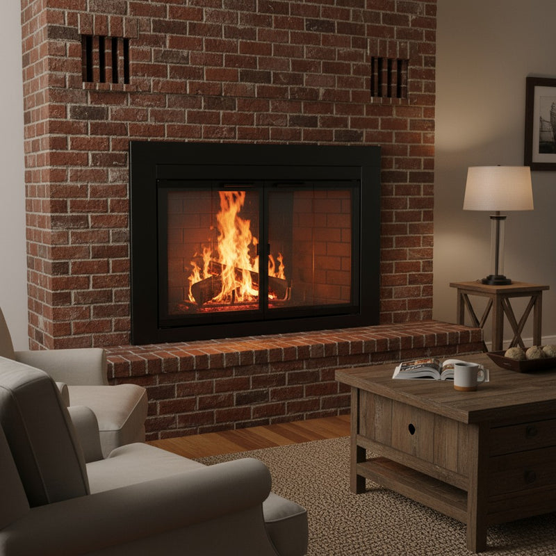Ardmore Flat Black Masonry Fireplace Door | Standard