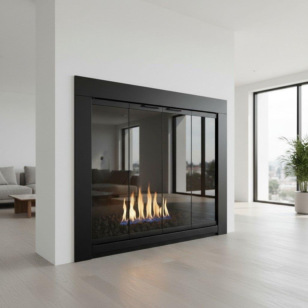 Medio Flat Black Masonry Fireplace Door | Standard Sizes