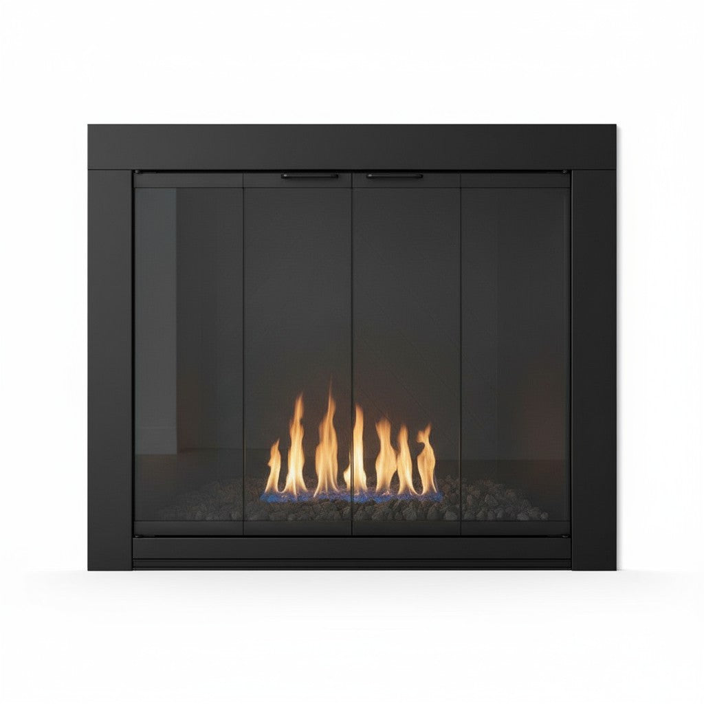 Medio Flat Black Masonry Fireplace Door | Standard Sizes