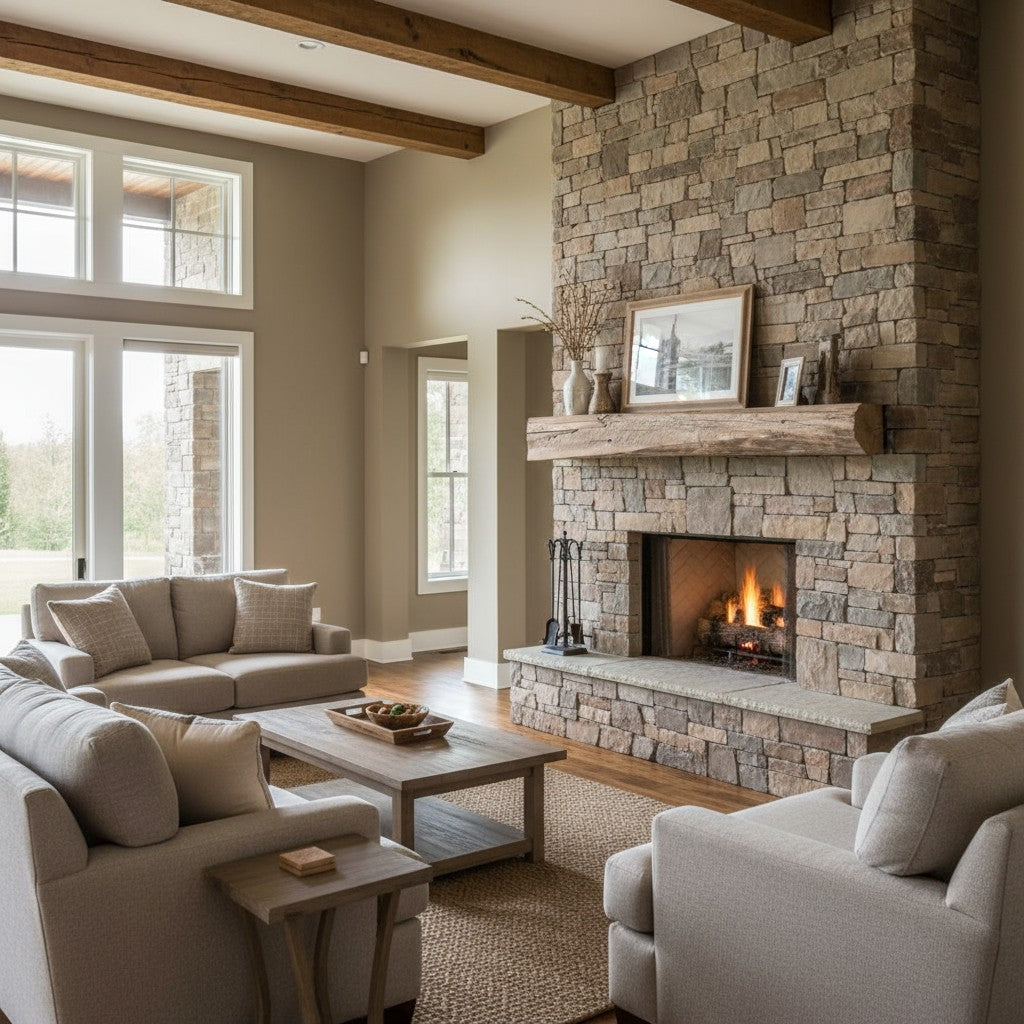 Cabin Pane Non-Combustible Concrete Mantel Shelf Pale Honey Finish