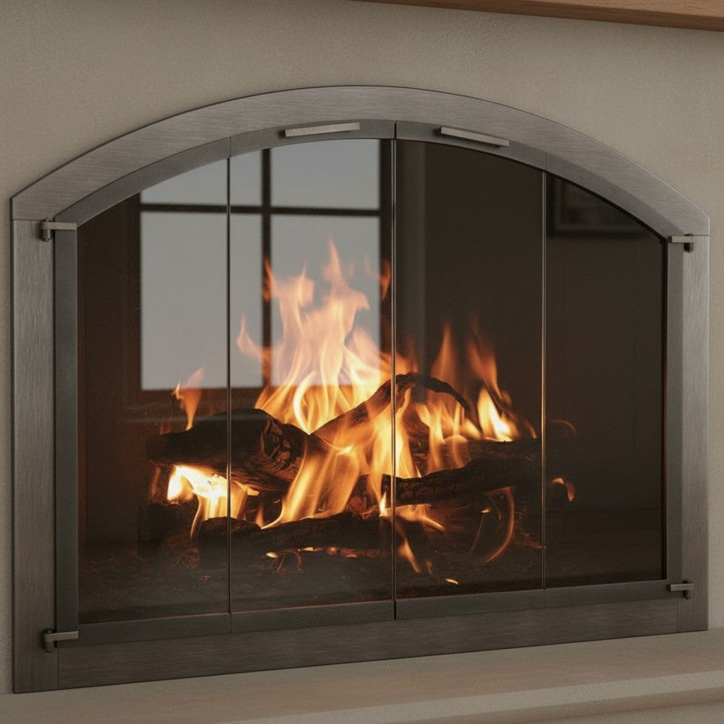 Bar Iron - Arch Masonry Steel Fireplace Glass Doors