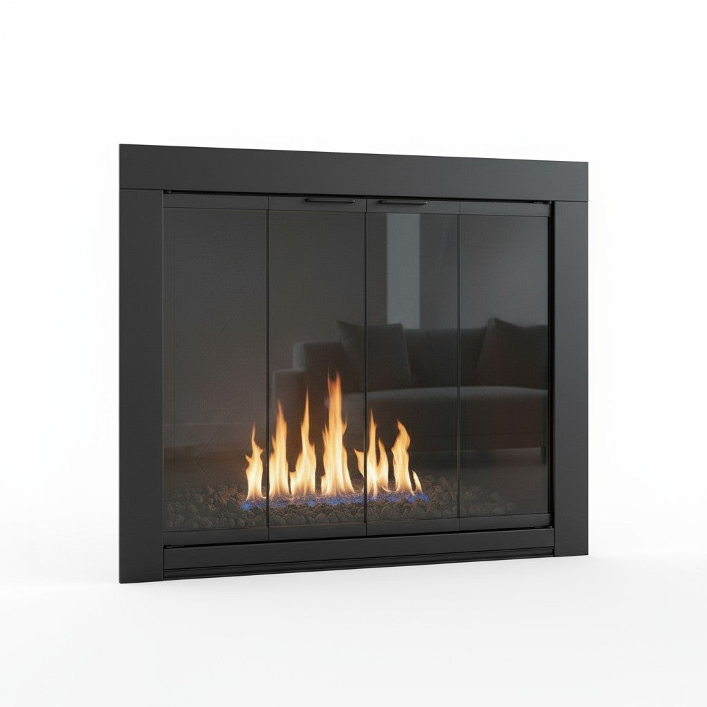 Medio Flat Black Masonry Fireplace Door | Standard Sizes