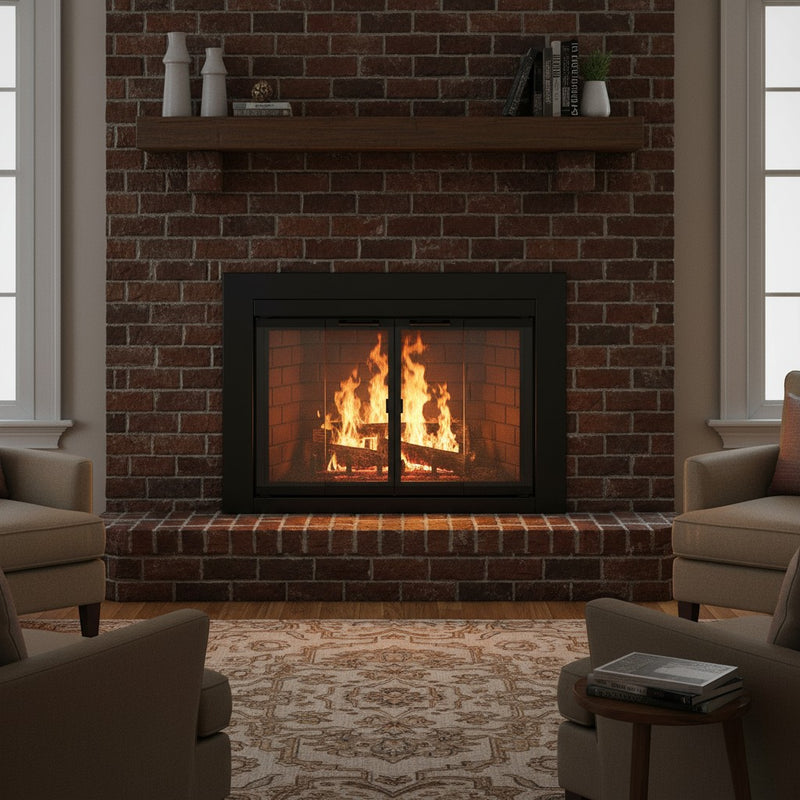 Ardmore Flat Black Masonry Fireplace Door | Standard
