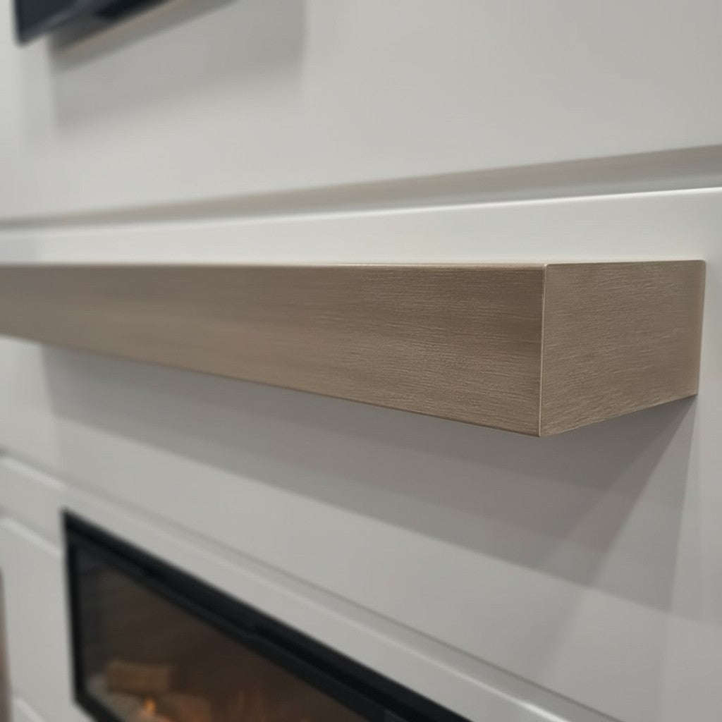 Custom Metal Floating Mantel Shelf | Non-Combustible White Oak