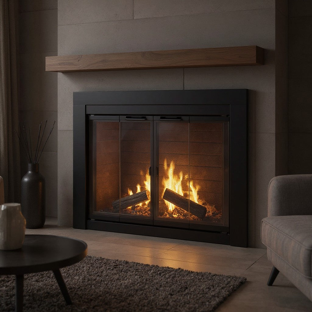 Ardmore Flat Black Masonry Fireplace Door | Sleek & Modern Fireplace Doors | Standard Sizes | Durable Steel Frame - Clearance Sale