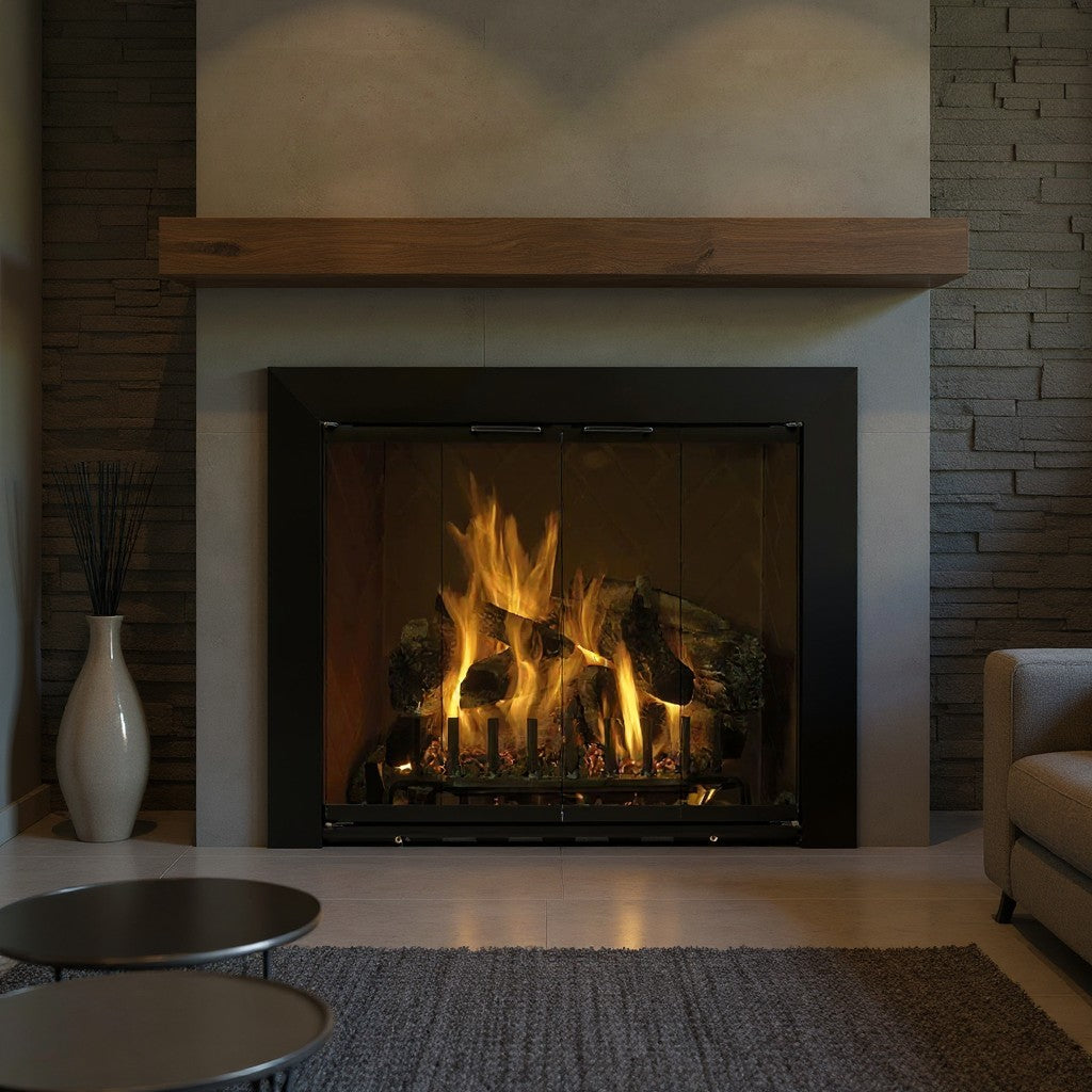 Reflection Flat Black Masonry Fireplace Door | Standard Sizes